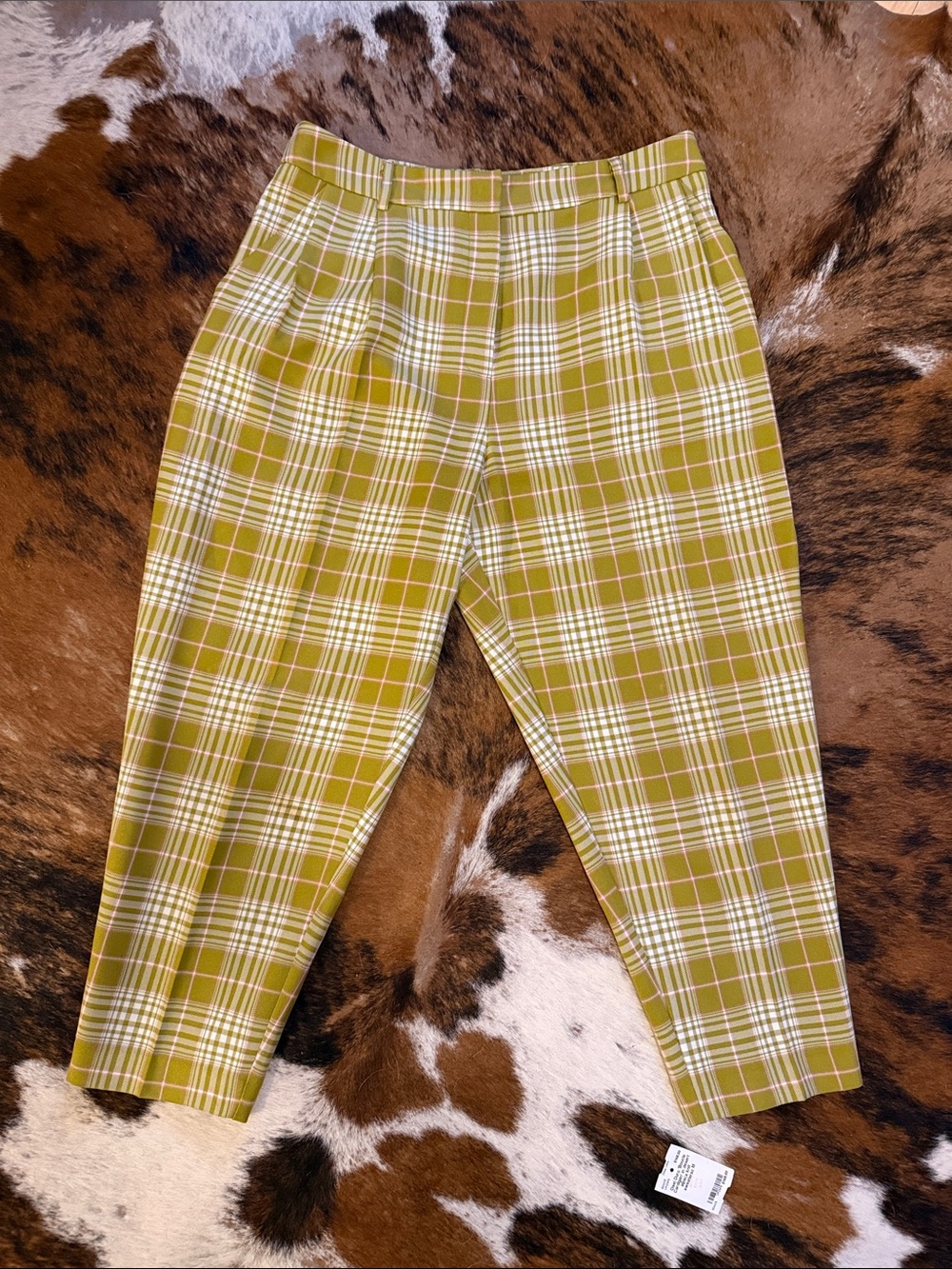 ASOS Chartreuse & Pink Plaid High-Rise Trousers
